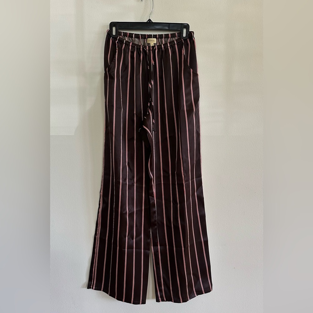 DONNI. Brown Wide-Leg Pants with Pink Stripes - Picture 2 of 5